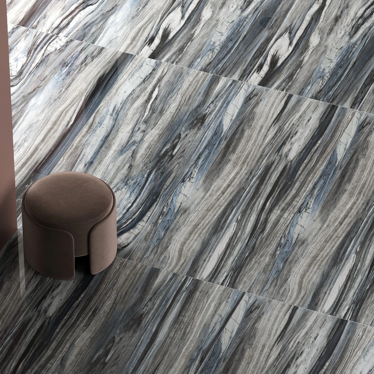 Gresie Exterior / Interior Portelanata Manchester Blue 58 x 118 cm Lucioasa Rectificata Tip Marmura