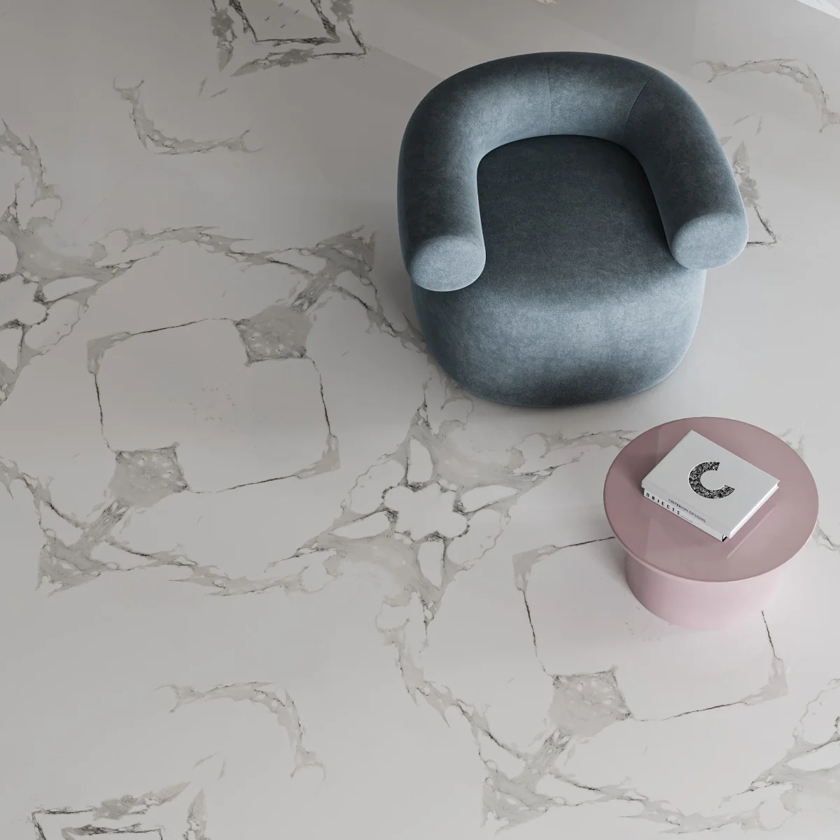 Gresie Portelanata Exterior / Interior Carrara White Bookmatch B 60 x 120 cm Lucioasa Rectificata Tip Marmura