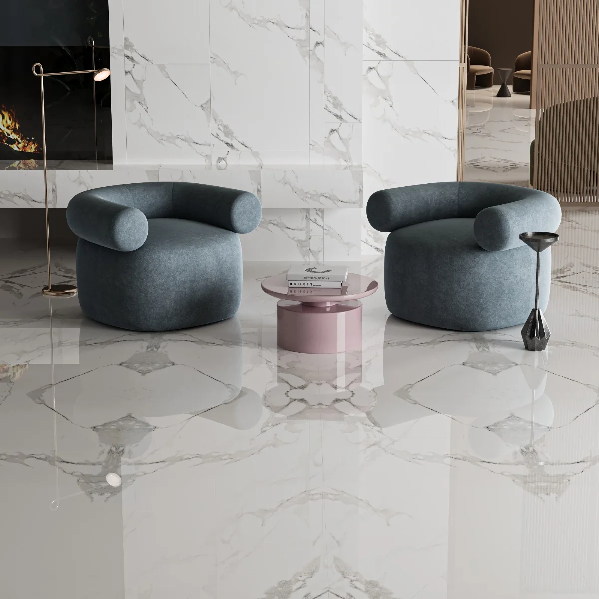 Gresie Portelanata Exterior / Interior Carrara White Bookmatch A 60 X 120 Cm Lucioasa Rectificata Tip Marmura