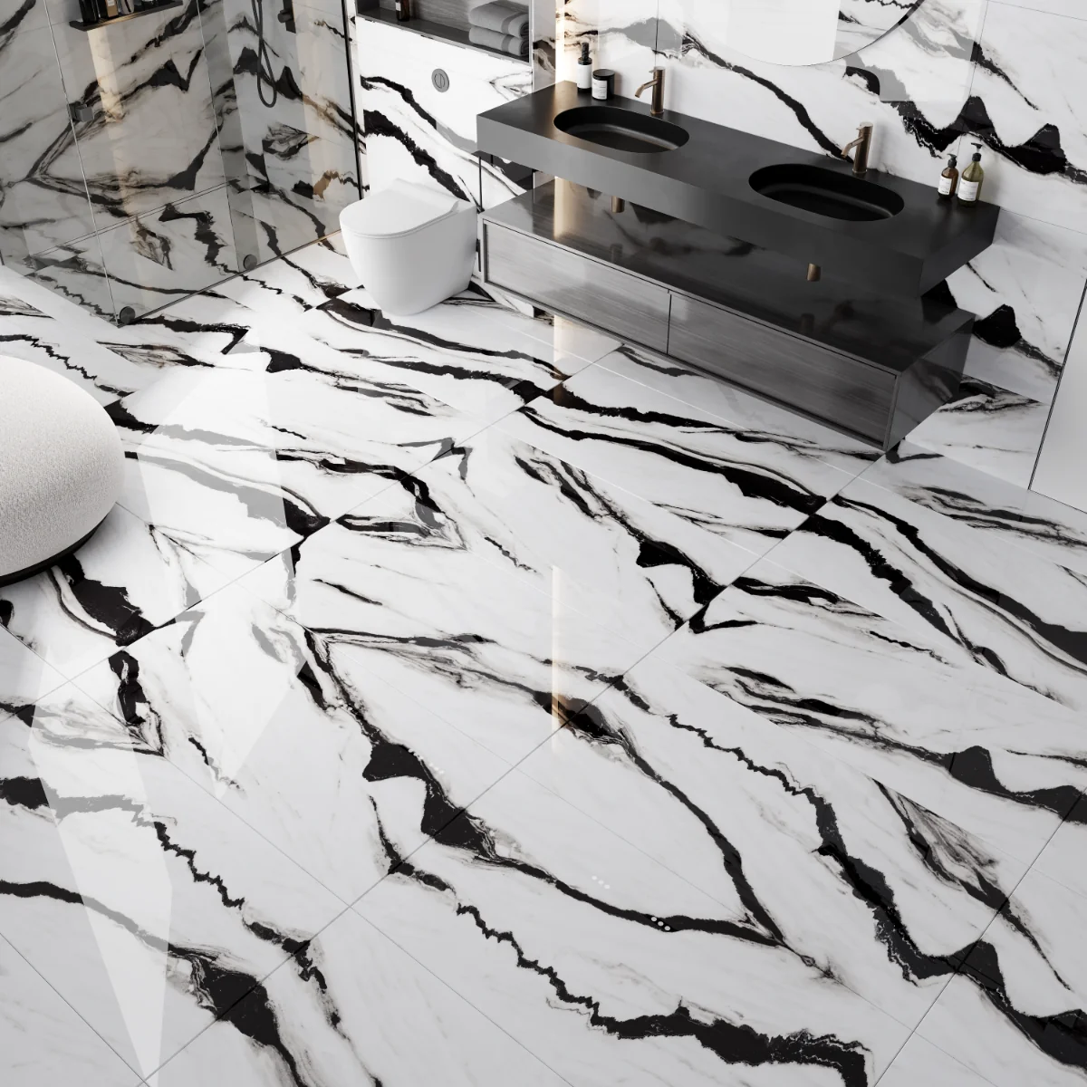 Gresie Portelanata Exterior / Interior Black Panda 60 x 120 cm Lucioasa Rectificata Tip Marmura