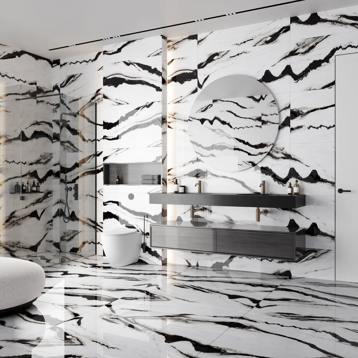 Gresie Portelanata Exterior / Interior Black Panda 60 x 120 cm Lucioasa Rectificata Tip Marmura