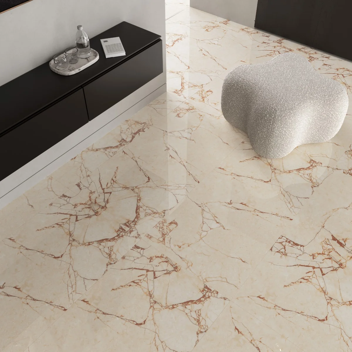 Gresie Exterior / Interior Portelanata Titan Crema 60 x 120 cm Lucioasa Rectificata Tip Marmura