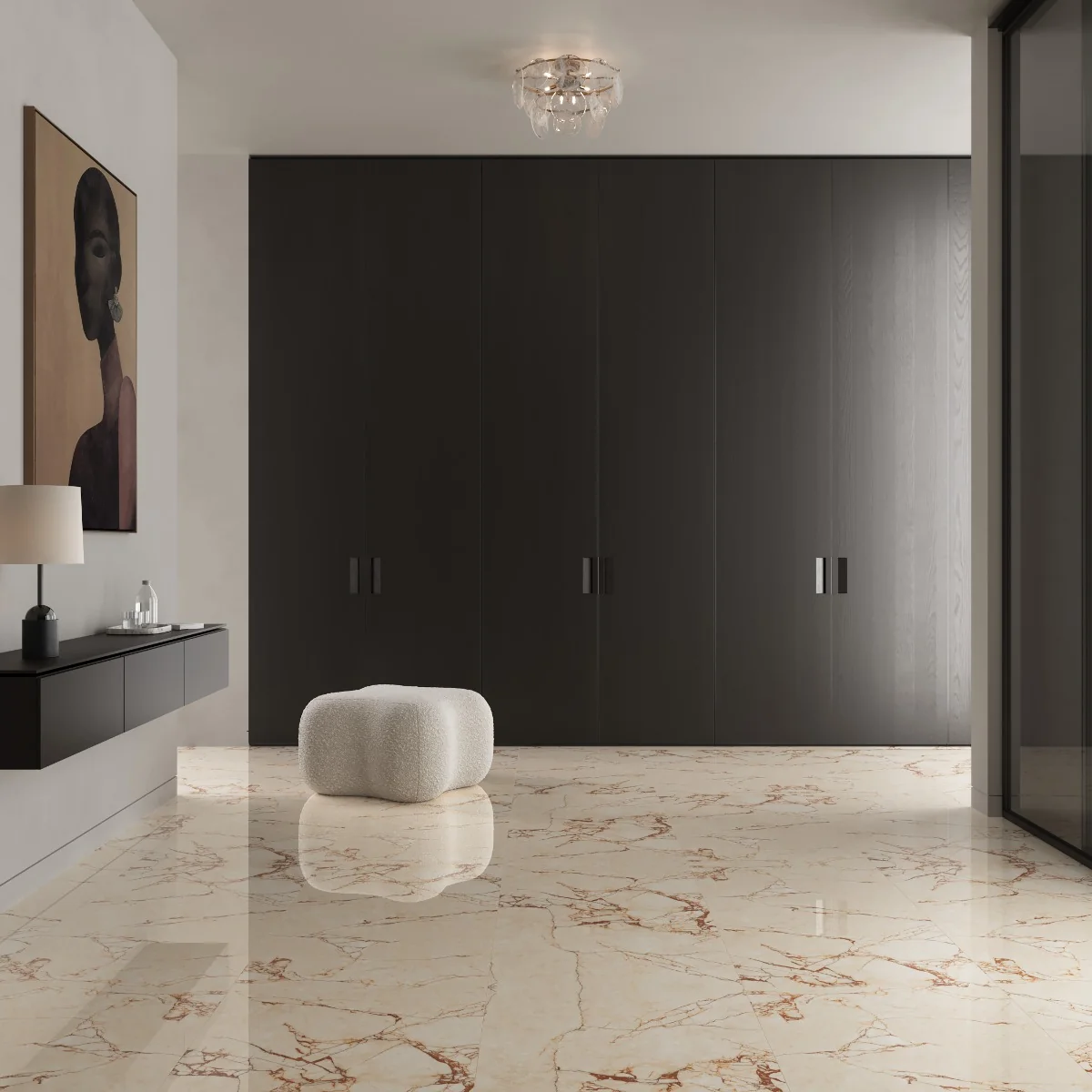 Gresie Exterior / Interior Portelanata Titan Crema 60 x 120 cm Lucioasa Rectificata Tip Marmura