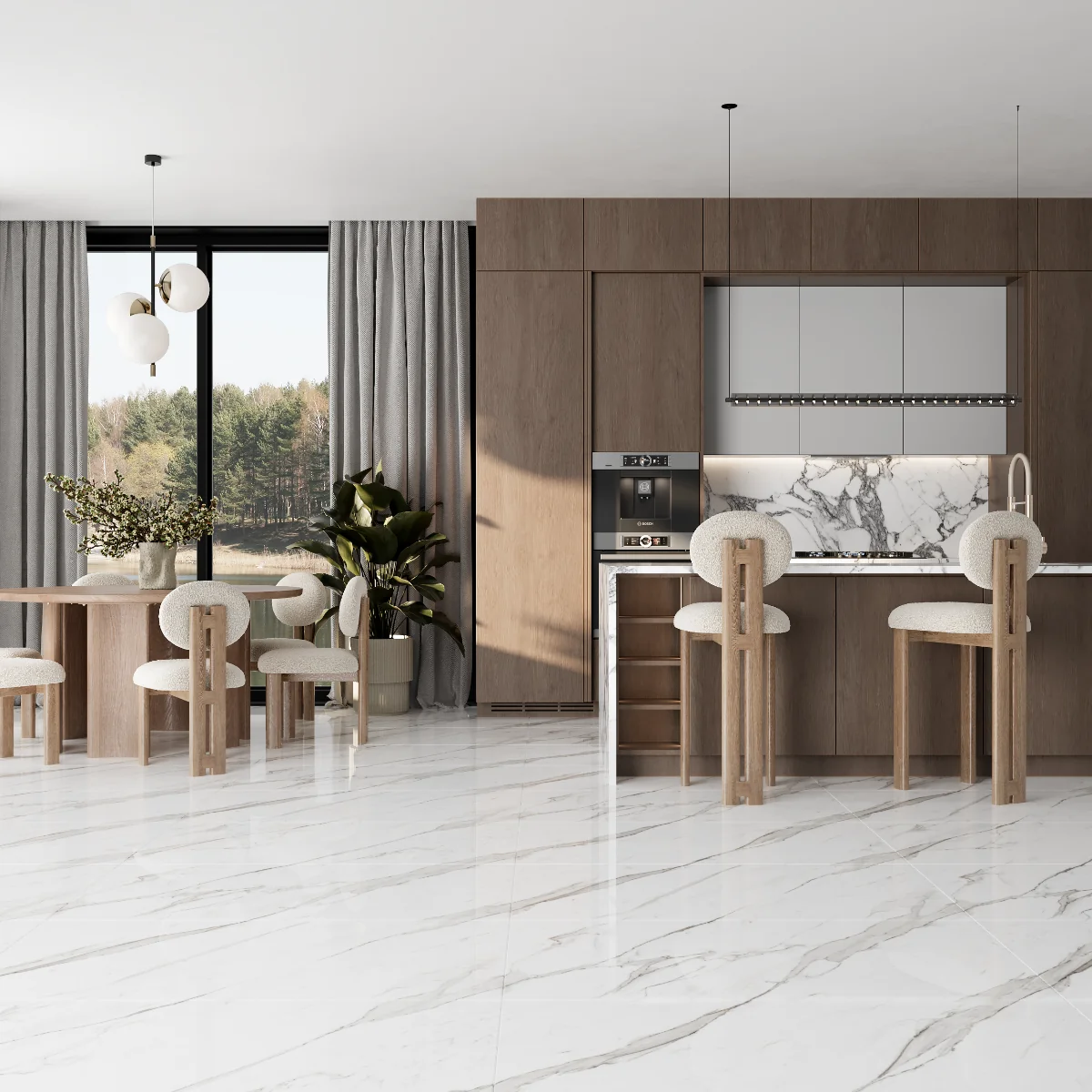 Gresie Exterior / Interior Portelanata Royal Statuario Grey 60 x 120 cm Lucioasa Rectificata Tip Marmura