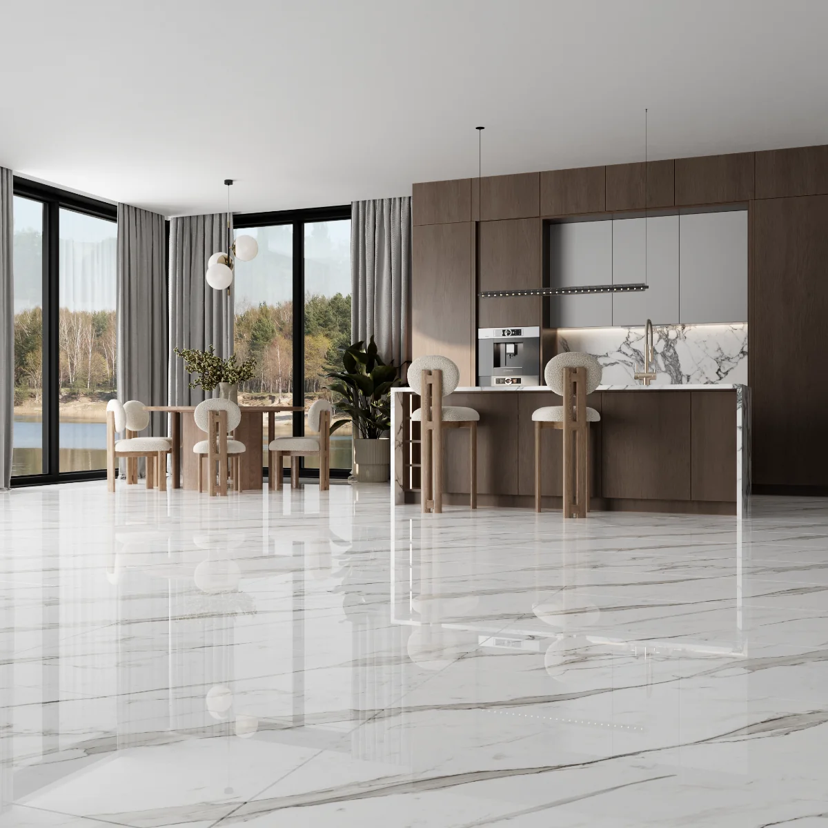 Gresie Exterior / Interior Portelanata Royal Statuario Grey 60 x 120 cm Lucioasa Rectificata Tip Marmura