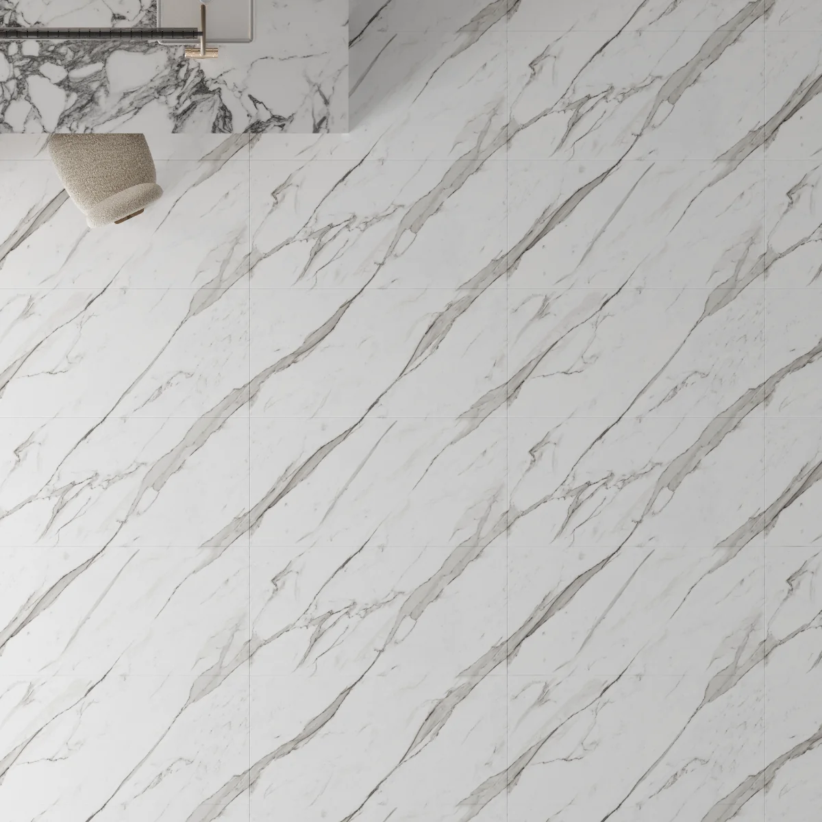 Gresie Exterior / Interior Portelanata Royal Statuario Grey 60 x 120 cm Lucioasa Rectificata Tip Marmura