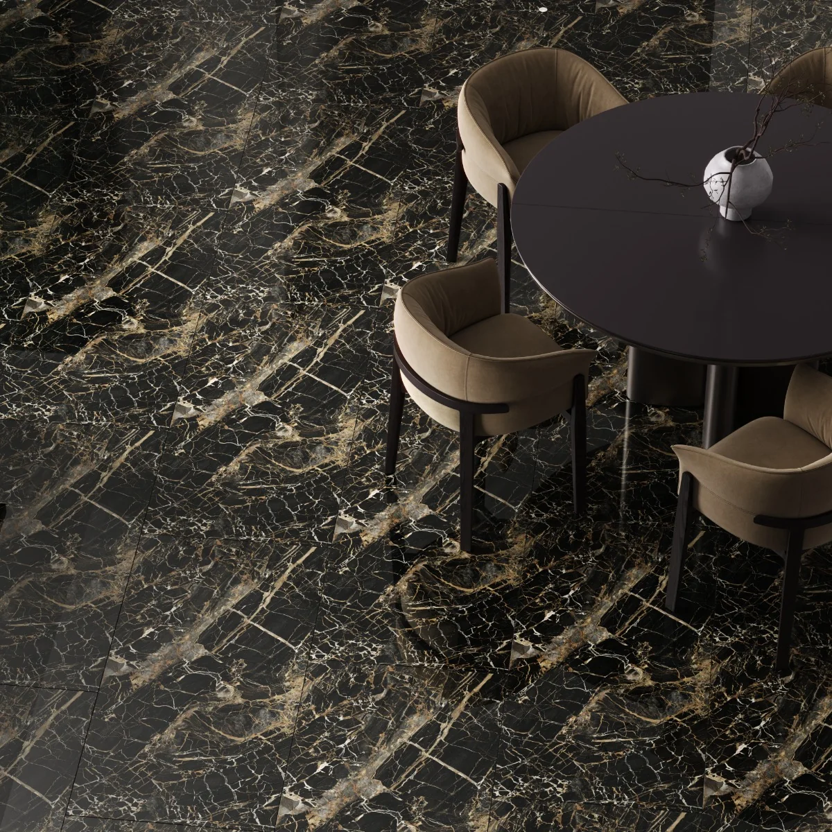 Gresie Exterior / Interior Portelanata Black Golden 60 x 120 cm Lucioasa Rectificata Tip Marmura