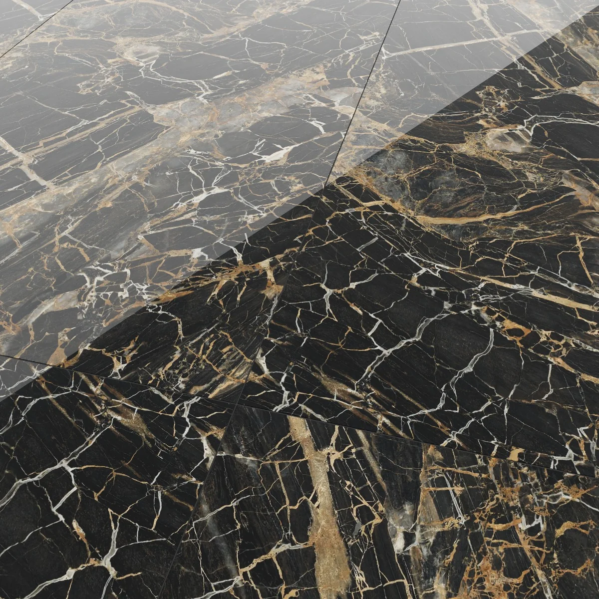 Gresie Exterior / Interior Portelanata Black Golden 60 x 120 cm Lucioasa Rectificata Tip Marmura