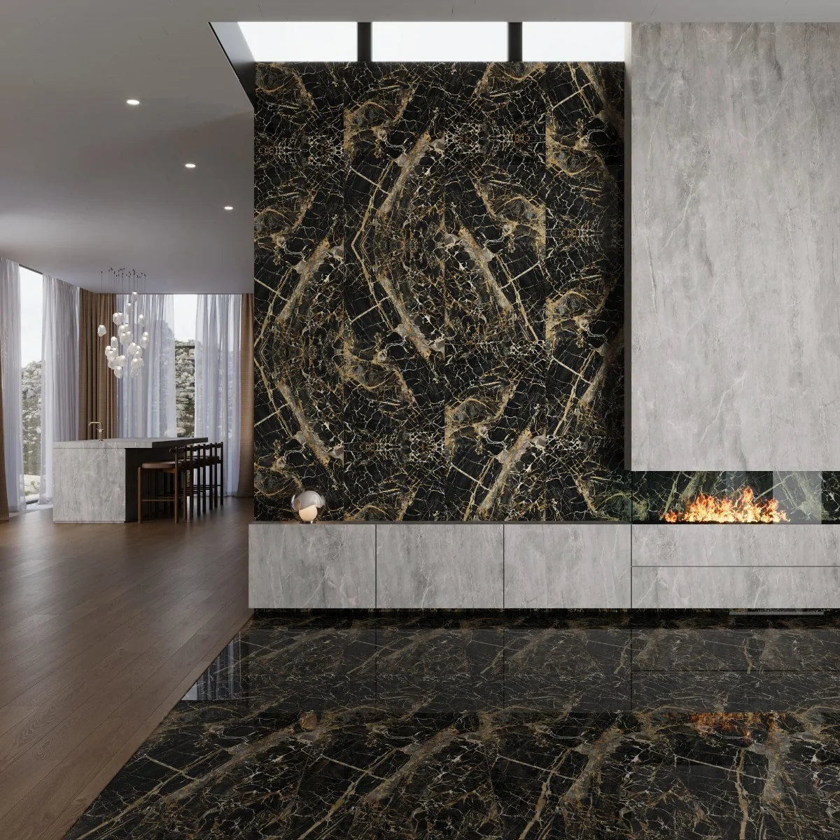 Gresie Exterior / Interior Portelanata Black Golden 60 x 120 cm Lucioasa Rectificata Tip Marmura