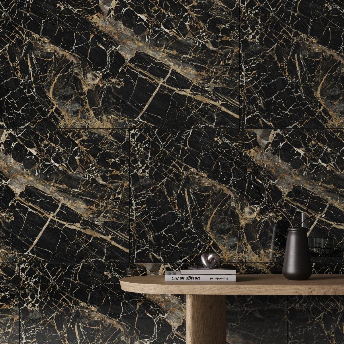 Gresie Exterior / Interior Portelanata Black Golden 60 x 120 cm Lucioasa Rectificata Tip Marmura