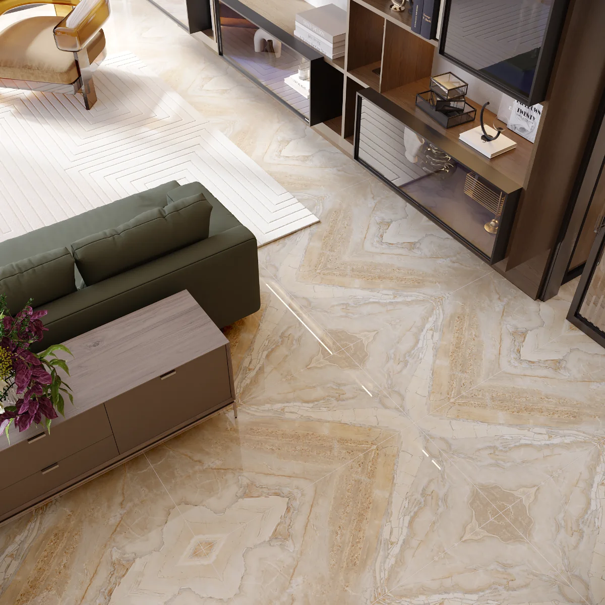 Gresie Exterior / Interior Portelanata Octa Brown Bookmatch B 60 x 120 cm Lucioasa Rectificata Tip Marmura