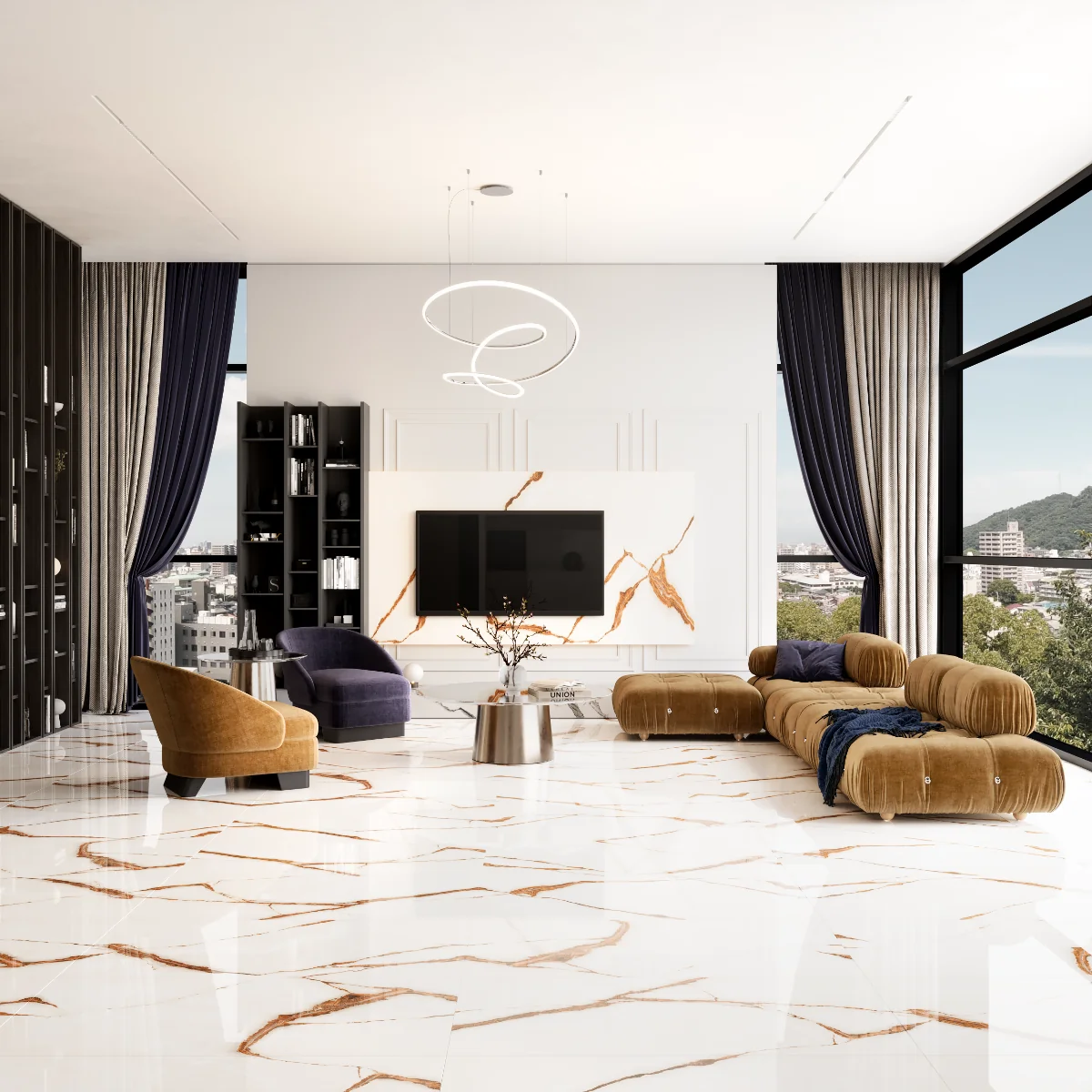 Gresie Exterior / Interior Portelanata Raw Silk Onyx 60 x 120 cm Lucioasa Rectificata Tip Marmura