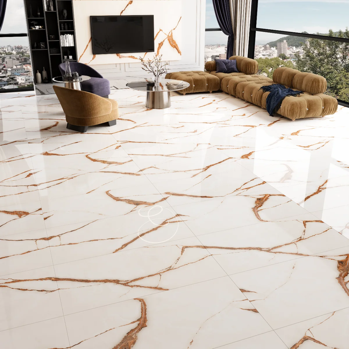 Gresie Exterior / Interior Portelanata Raw Silk Onyx 60 x 120 cm Lucioasa Rectificata Tip Marmura