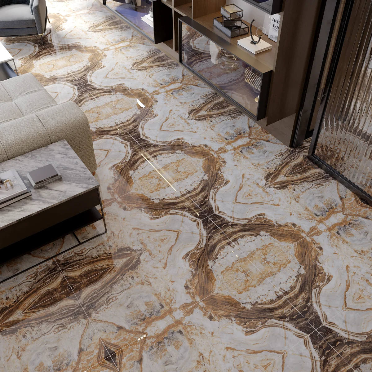 Gresie Porțelanată Rectificată Ocean Brown Bookmatch B 60X120 Lucioasă