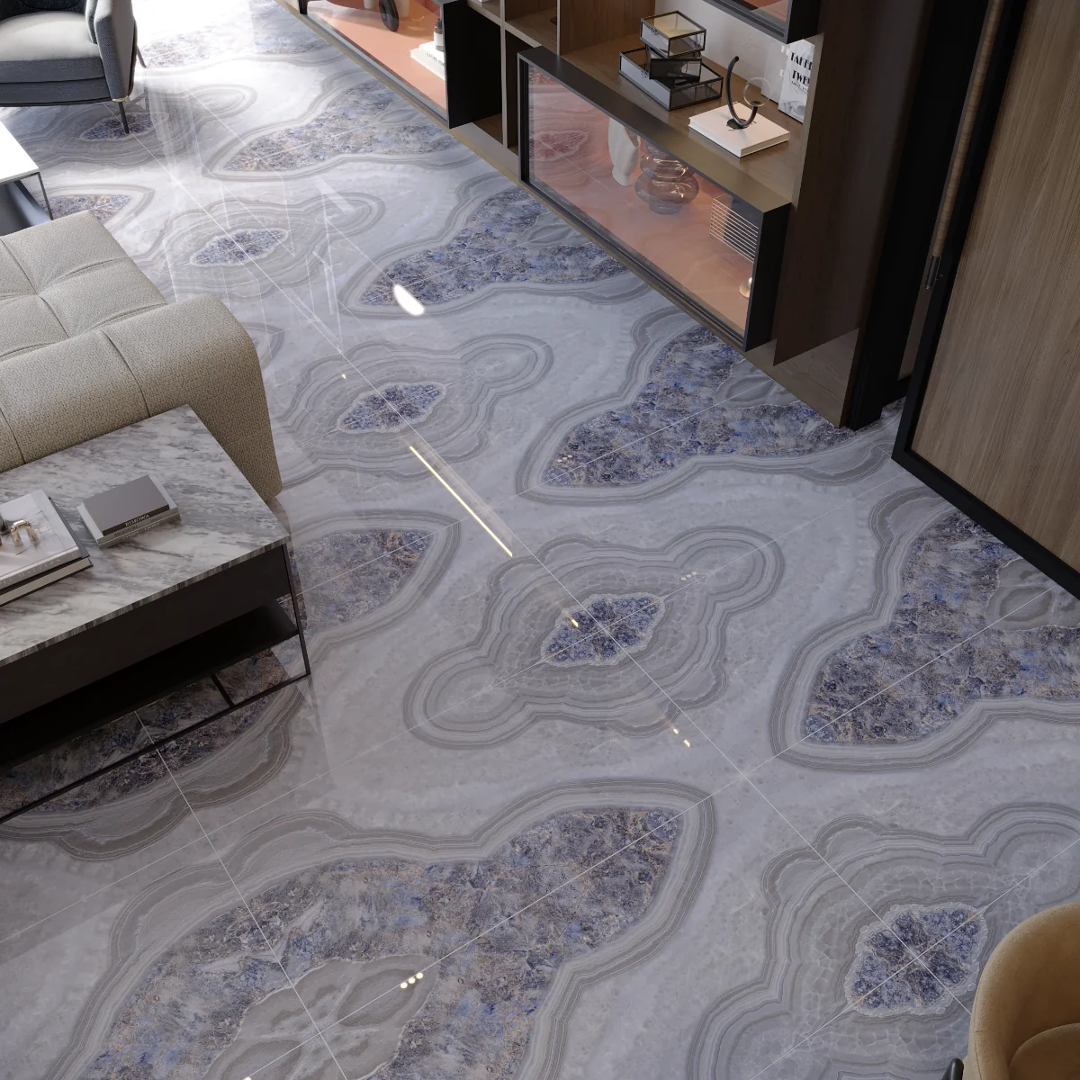 Gresie Portelanata Rectificata Blue Stone Bookmatch A 60X120 Lucioasa