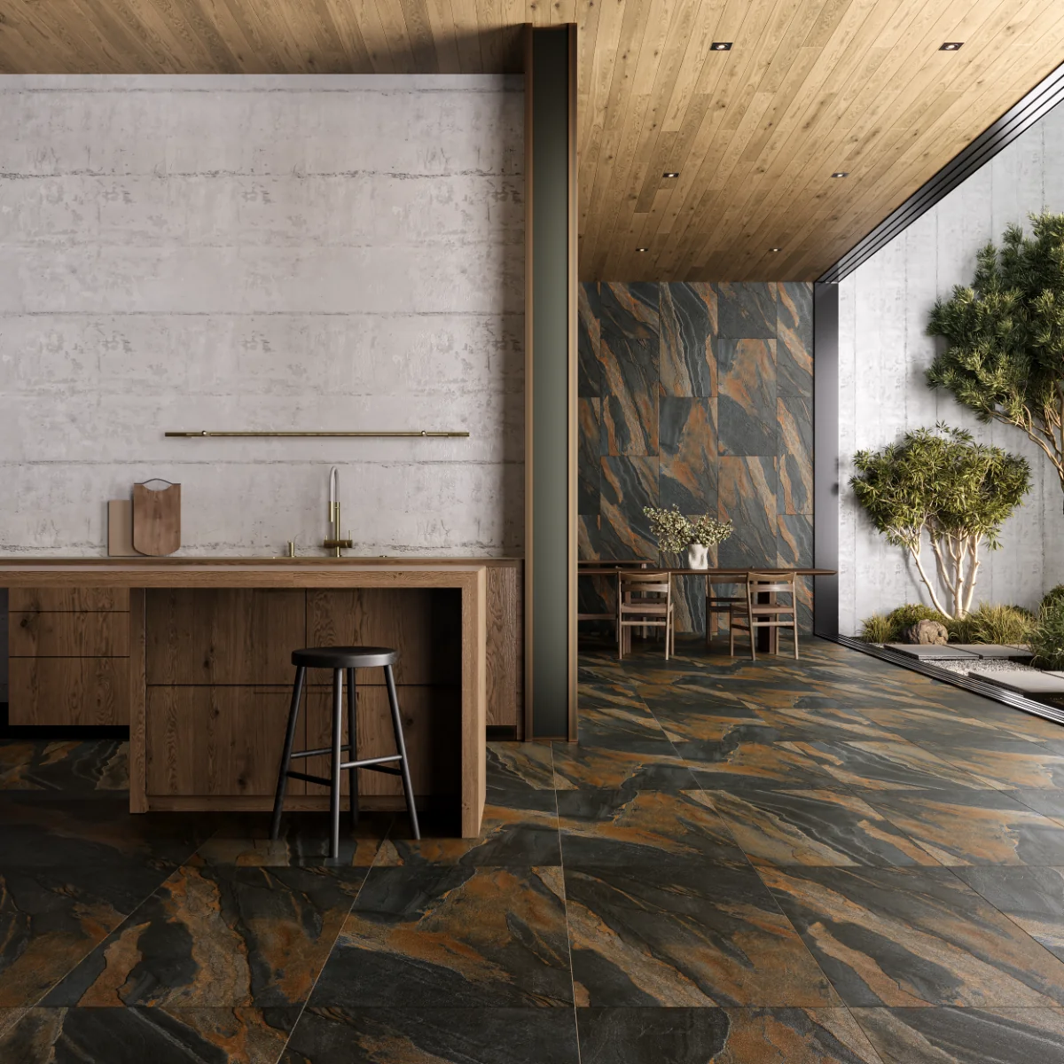 Gresie Antiderapantă Exterior / Interior Slate Anthracite 60 x 120 Cm Mată Porțelanată Rectificată Aspect Ciment