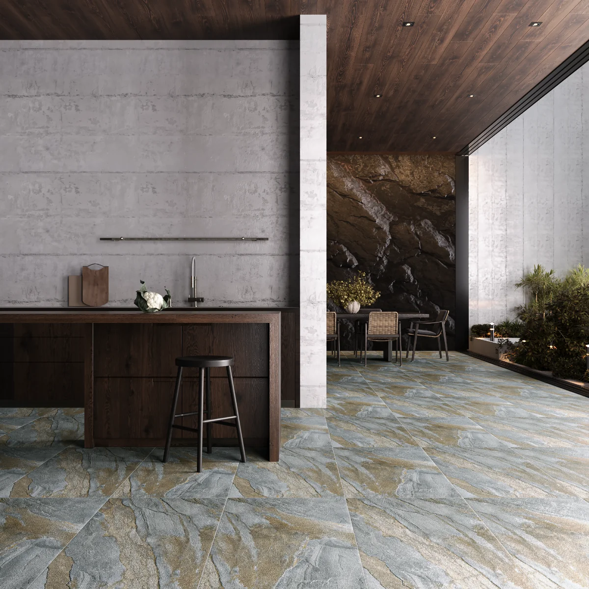 Gresie Antiderapanta Exterior / Interior Slate Grey 60 x 120 cm Mata Portelanata Rectificata Aspect Ciment