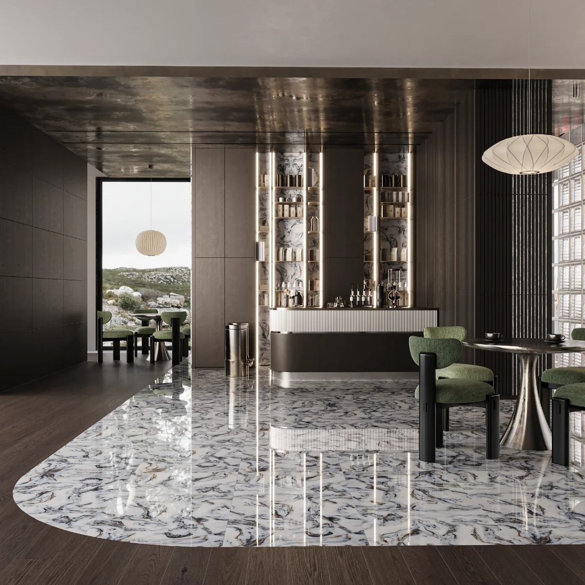 Gresie Rectificata Exterior / Interior River Blue 60 x 120 cm Lucioasa Portelanata Tip Marmura