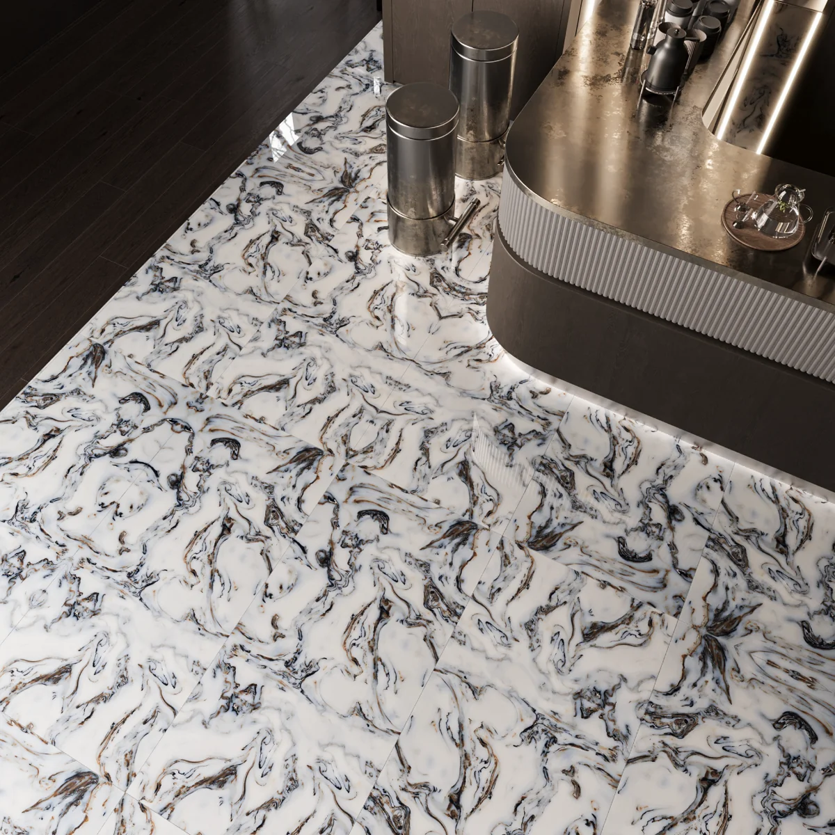 Gresie Rectificata Exterior / Interior River Blue 60 x 120 cm Lucioasa Portelanata Tip Marmura