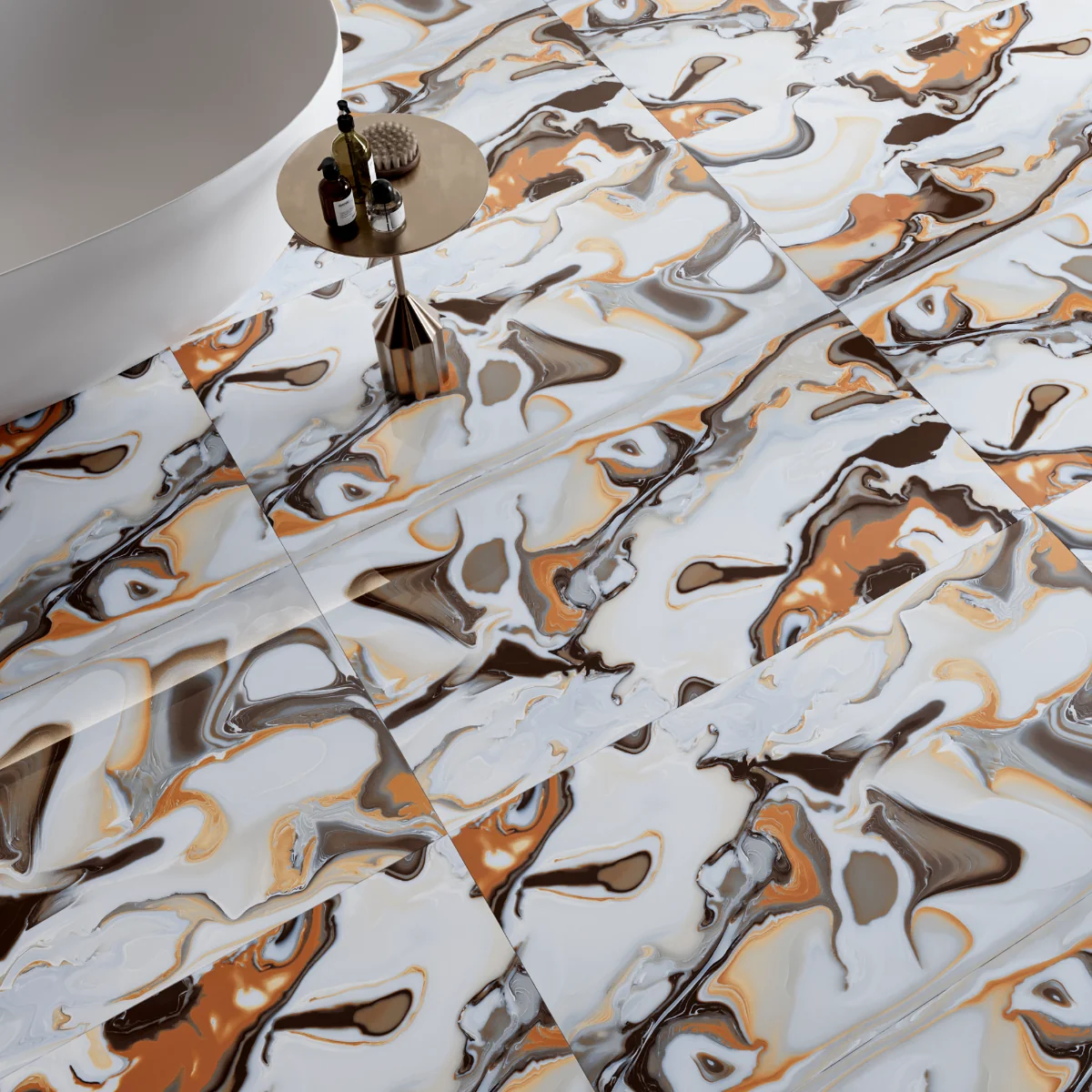 Gresie Rectificata Exterior / Interior Milky Cappuccino 60 x 120 Cm Lucioasa Portelanata Tip Marmura