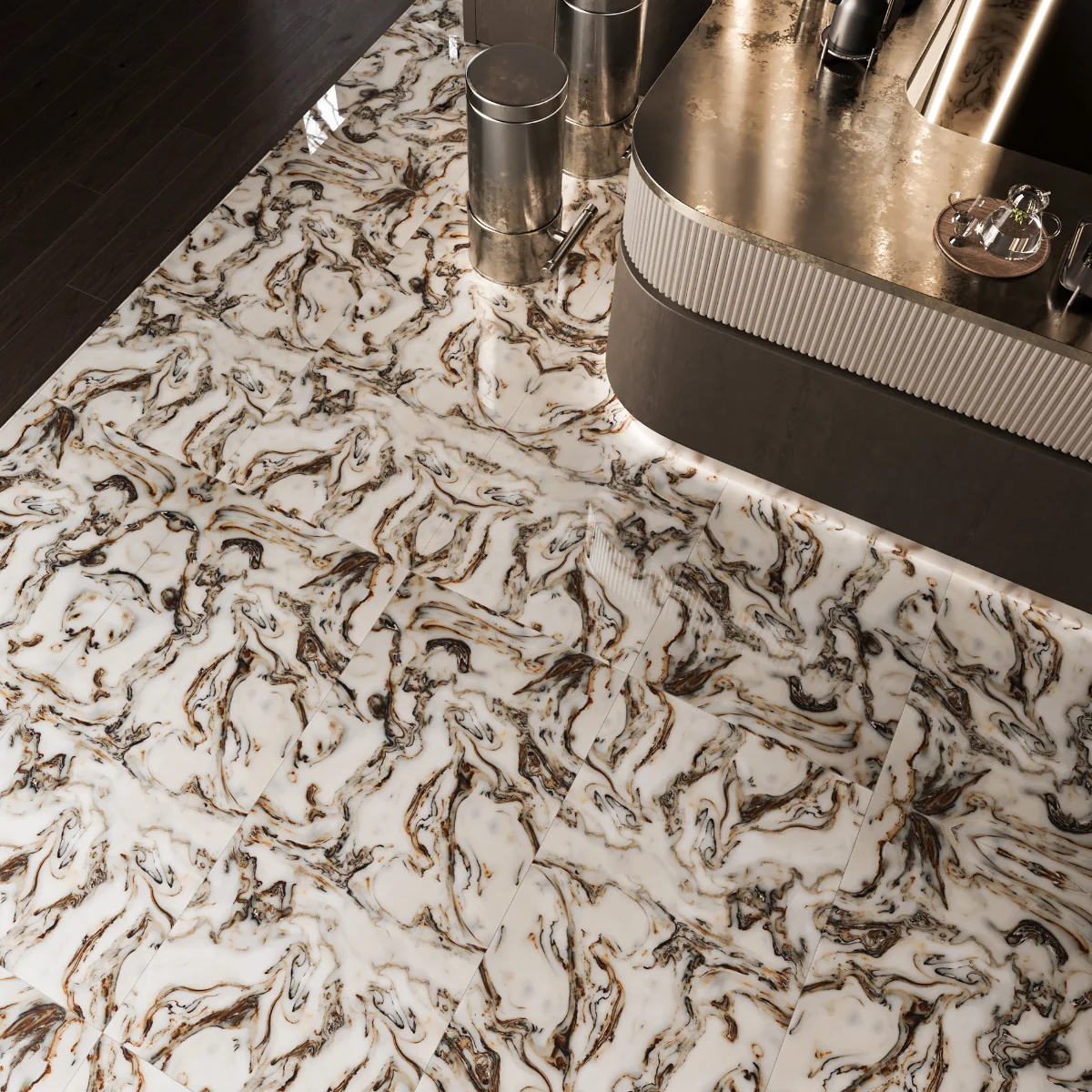 Gresie Rectificata Exterior / Interior River Brown 60 x 120 Cm Lucioasa Portelanata Tip Marmura