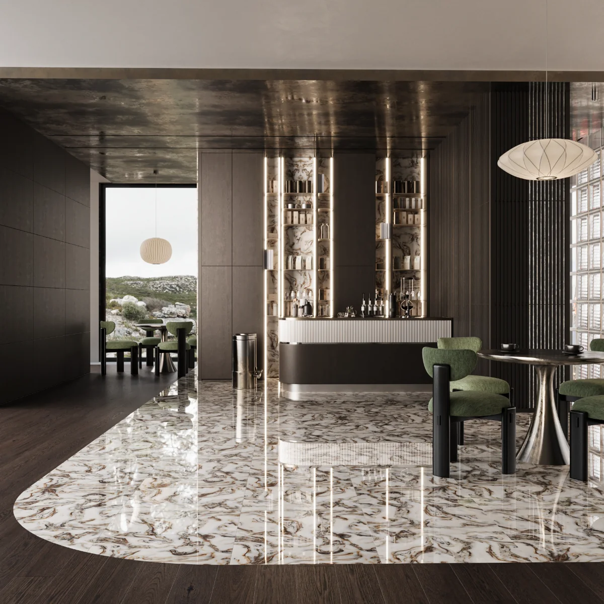 Gresie Rectificata Exterior / Interior River Brown 60 x 120 Cm Lucioasa Portelanata Tip Marmura