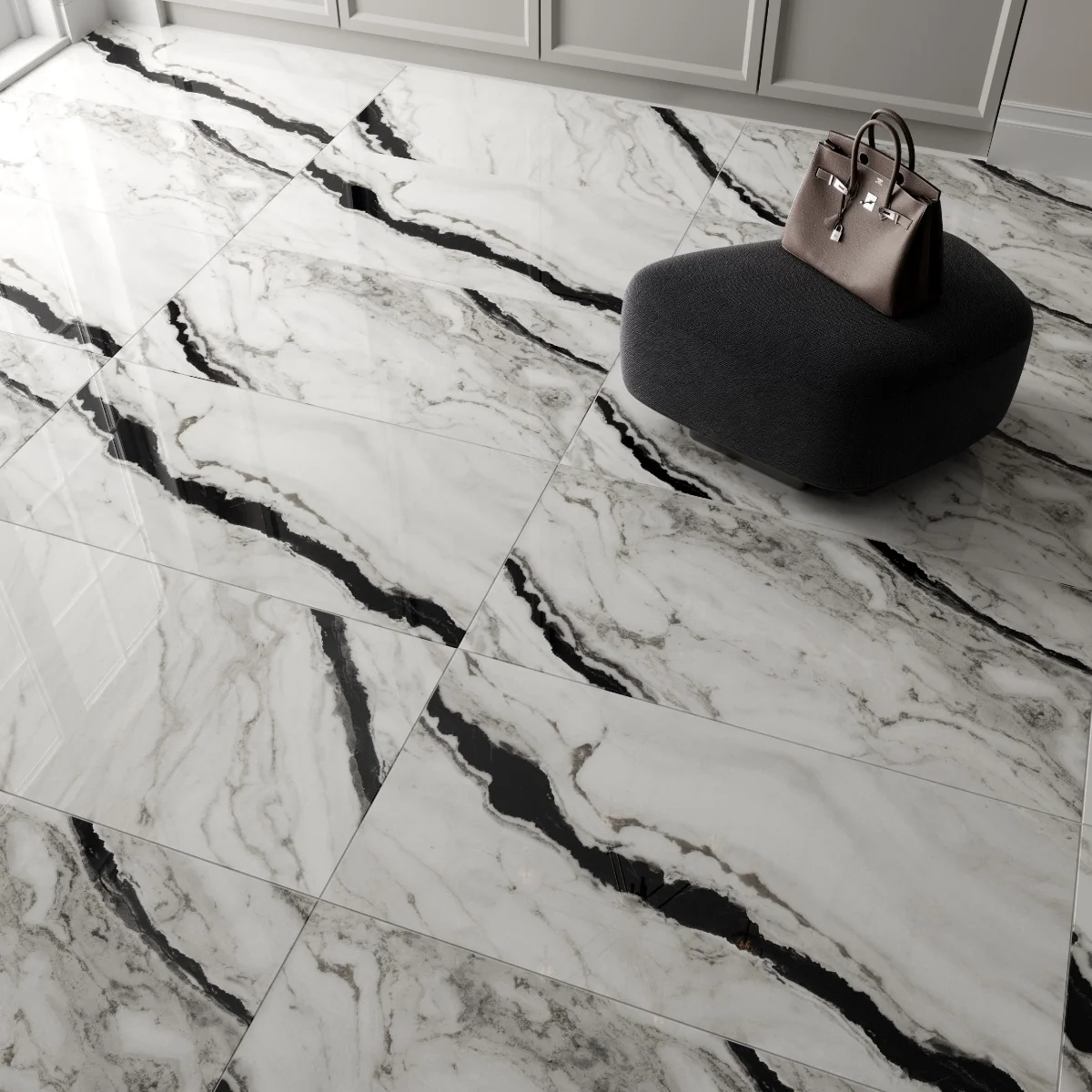 Gresie Rectificata Exterior / Interior Sivon Statuario 60 x 120 Cm Lucioasa Portelanata Tip Marmura