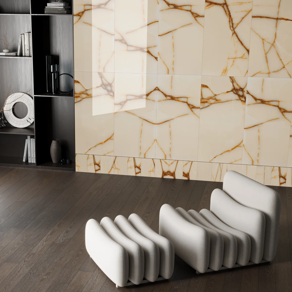 Gresie Rectificata Exterior / Interior Loger Ivory 60 x 120 cm Lucioasa Portelanata Tip Marmura