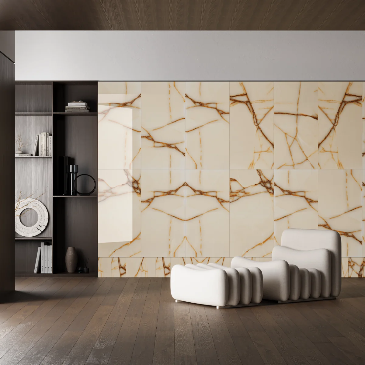 Gresie Rectificata Exterior / Interior Loger Ivory 60 x 120 cm Lucioasa Portelanata Tip Marmura