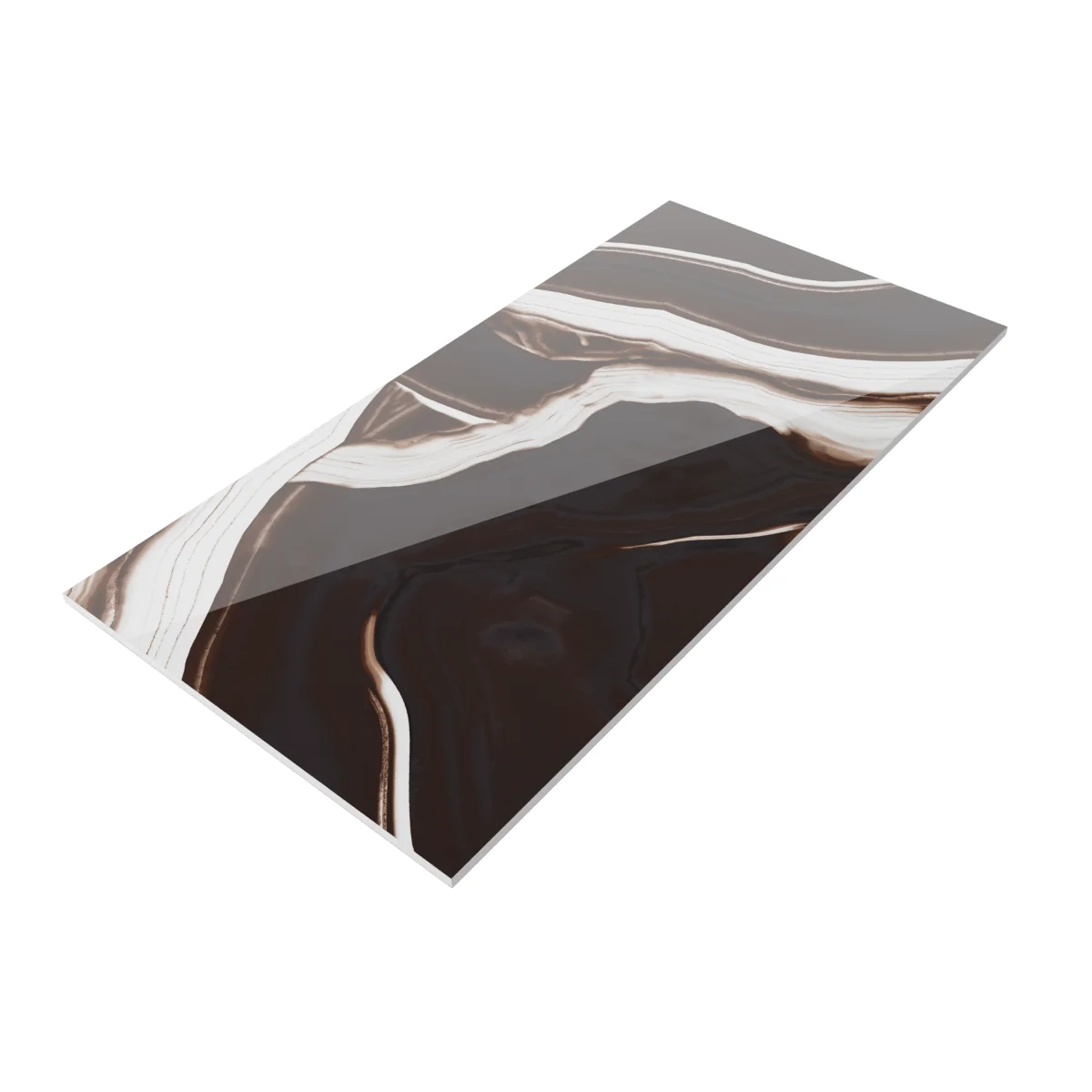 Gresie Rectificata Exterior / Interior Midnight Brown 60 x 120 cm Lucioasa Portelanata Tip Marmura