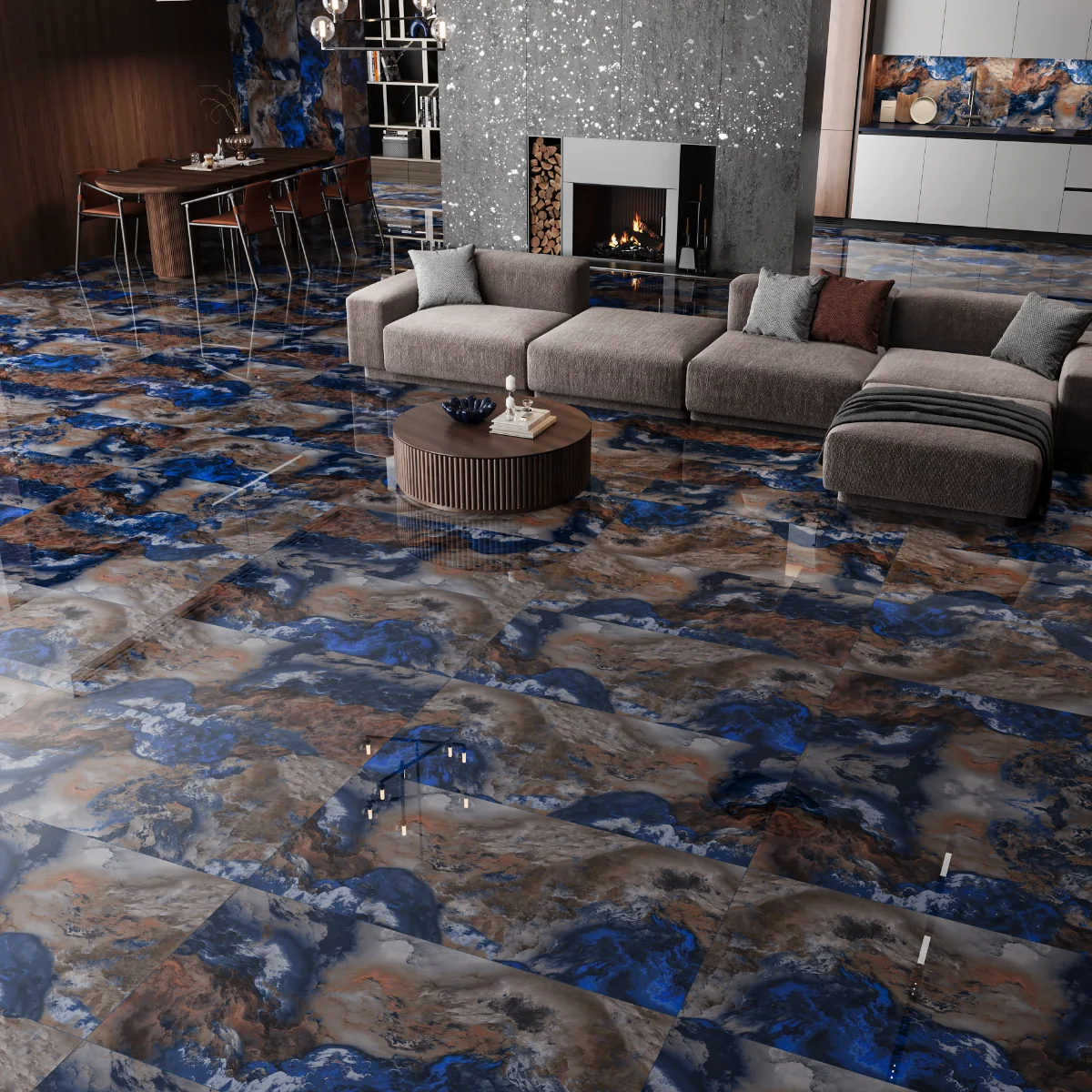 Gresie Rectificata Exterior / Interior Fusion Art 60 x 120 cm Lucioasa Portelanata Tip Marmura