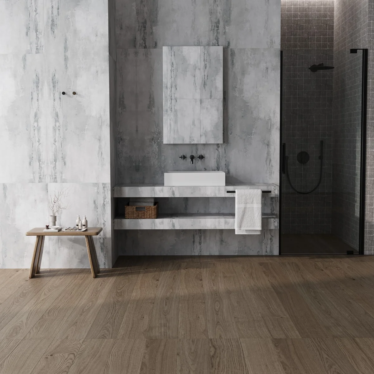 Gresie Exterior / Interior Antiderapantă Stormstone Dark Metallic 60 x 120 cm Mată Porțelanată Rectificată Aspect Ciment