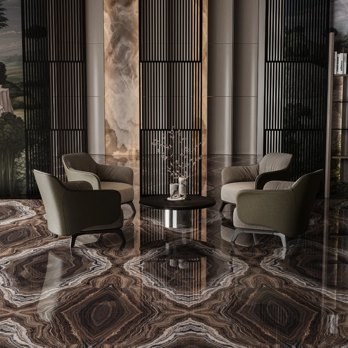 Gresie Exterior / Interior Portelanata Amplitude Bookmatch A 60 x 120 cm Lucioasa Rectificata Tip Marmura