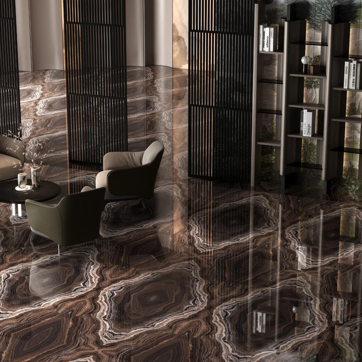 Gresie Exterior / Interior Portelanata Amplitude Bookmatch A 60 x 120 cm Lucioasa Rectificata Tip Marmura