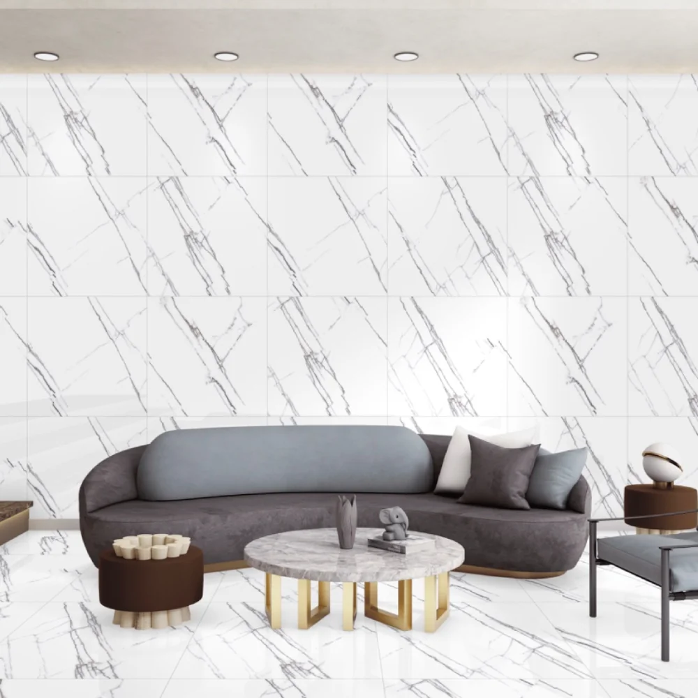 Gresie Rectificată Exterior / Interior Crack White 60 x 60 cm Lucioasă Porțelanată Tip Marmură