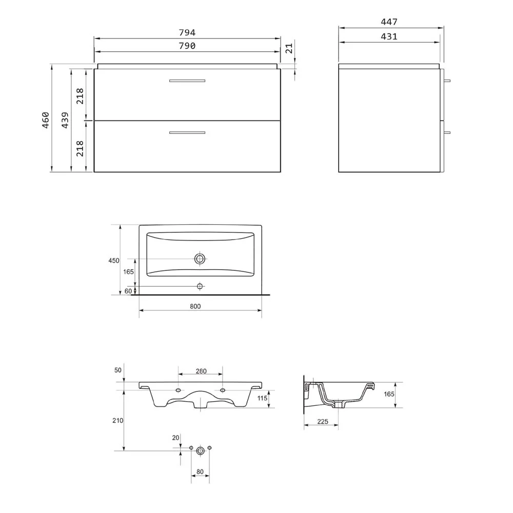 Masca Chiuveta Baie Cersanit Set 809 Lara Como 80 Cm Alb (Baza+Lavoar) DSM S801-149
