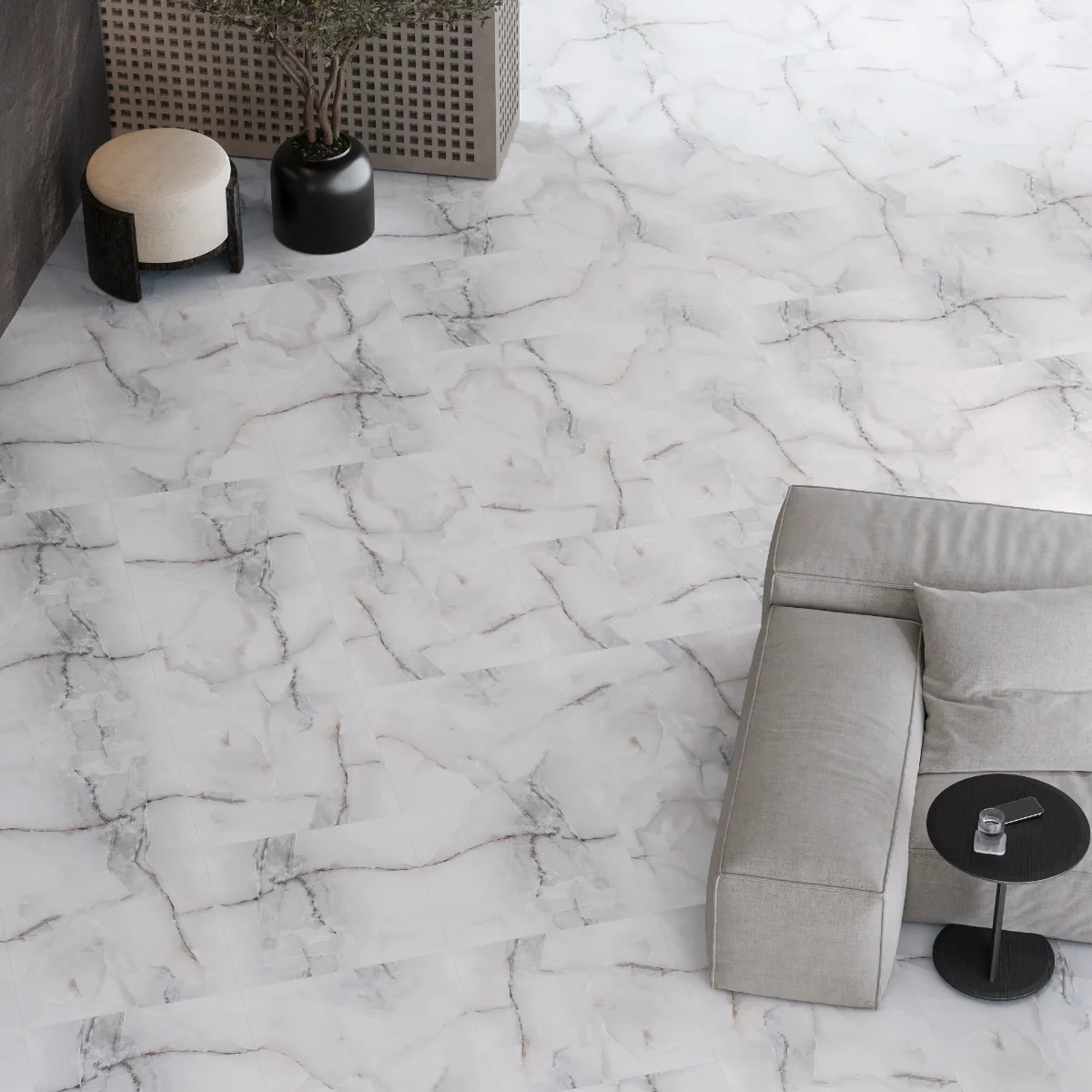 Gresie Rectificata Exterior / Interior Anti Sky Silver 60 x 60 cm Lucioasa Portelanata Tip Marmura