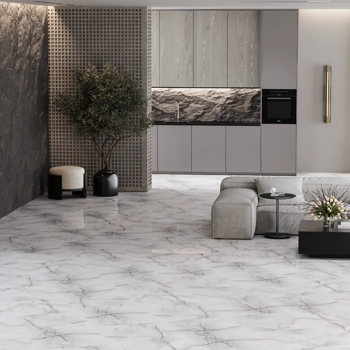 Gresie Rectificata Exterior / Interior Anti Sky Silver 60 x 60 cm Lucioasa Portelanata Tip Marmura