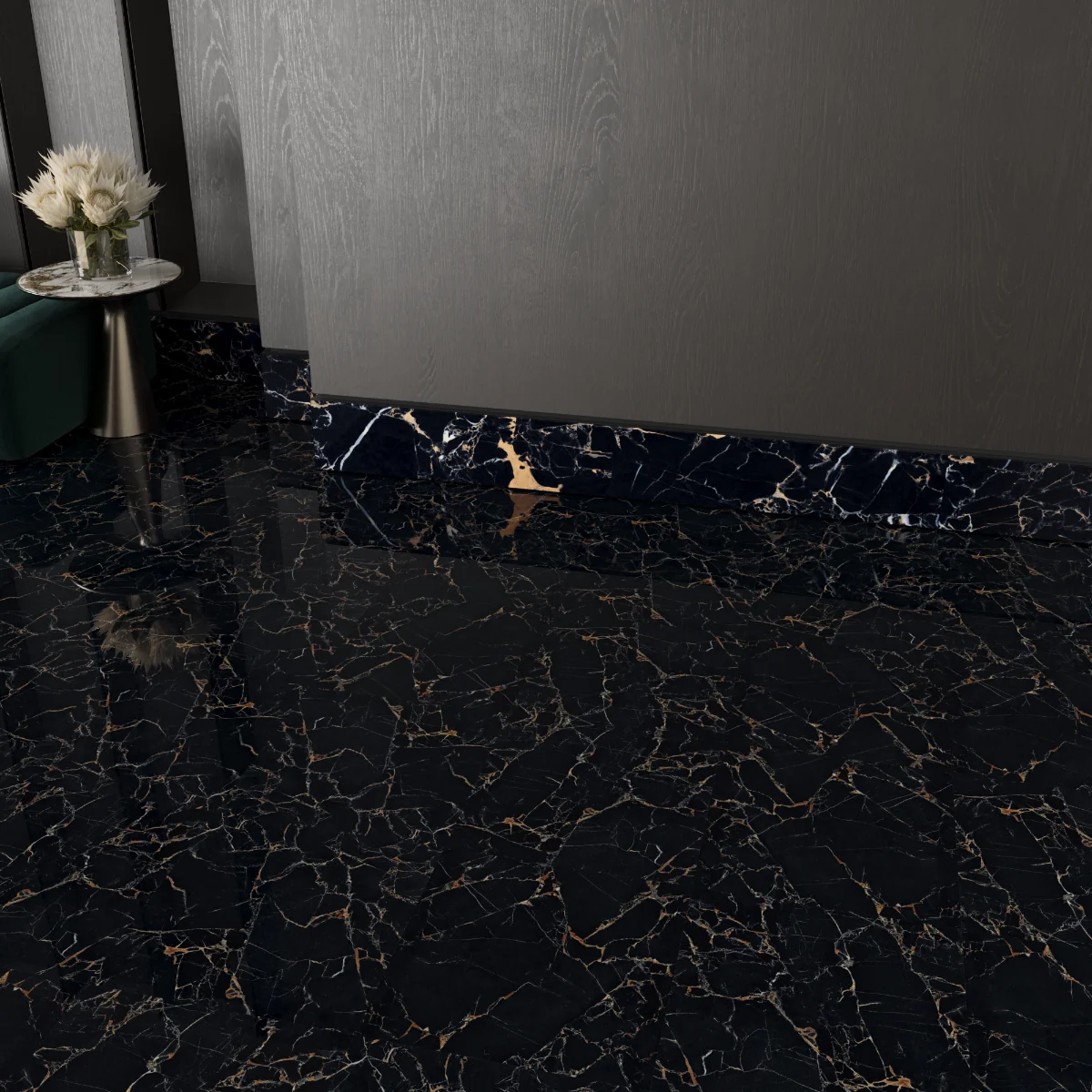 Gresie Rectificata Exterior / Interior Black Potaro 60 x 60 Cm Lucioasa Portelanata Tip Marmura