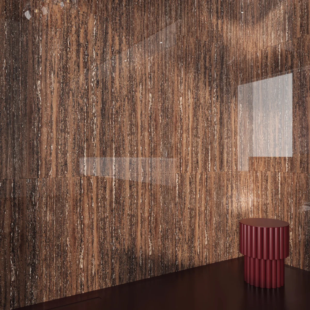 Gresie Rectificata Exterior / Interior Choco Travertino 60 x 120 cm Lucioasa Portelanata Tip Piatra Naturala