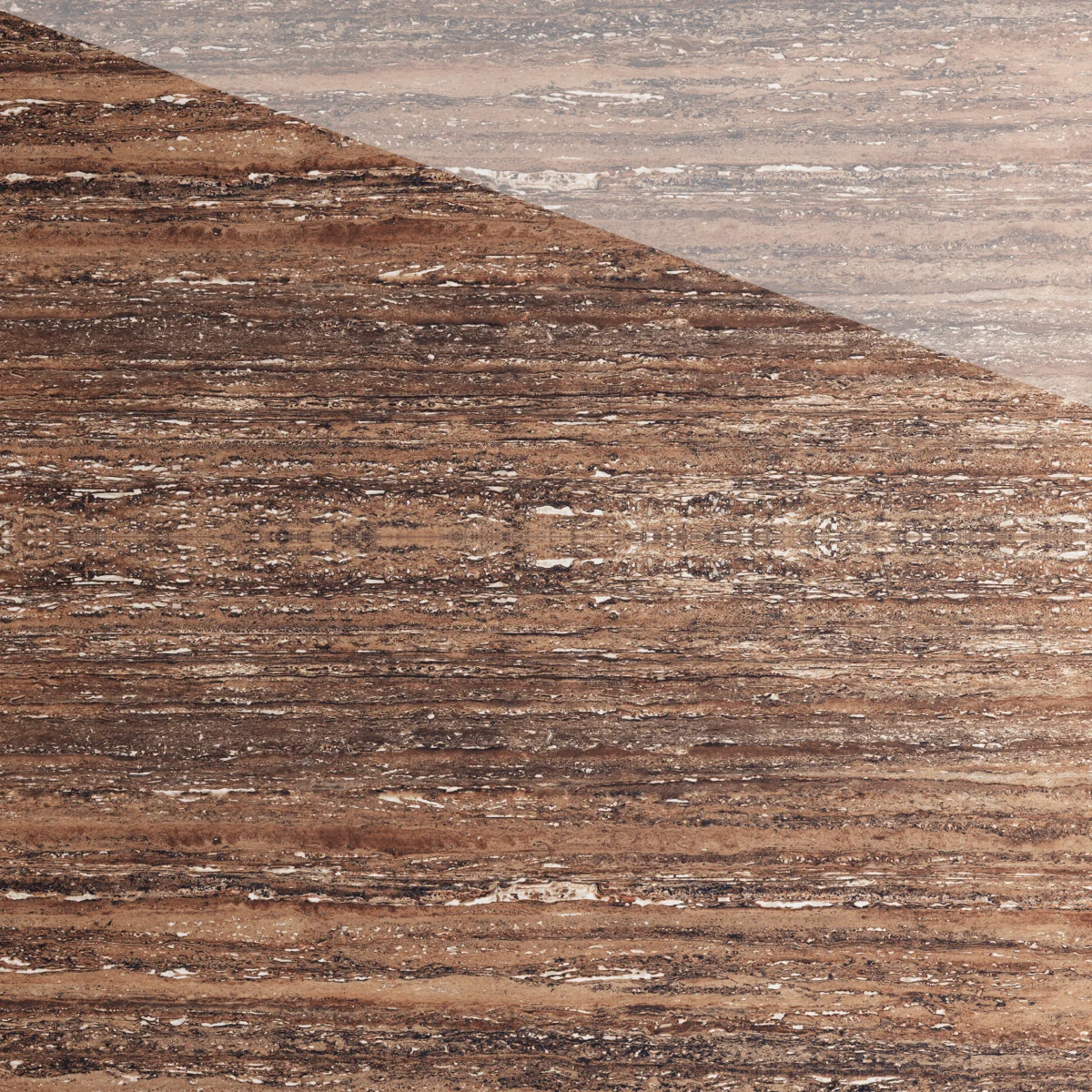 Gresie Rectificata Exterior / Interior Choco Travertino 60 x 120 cm Lucioasa Portelanata Tip Piatra Naturala