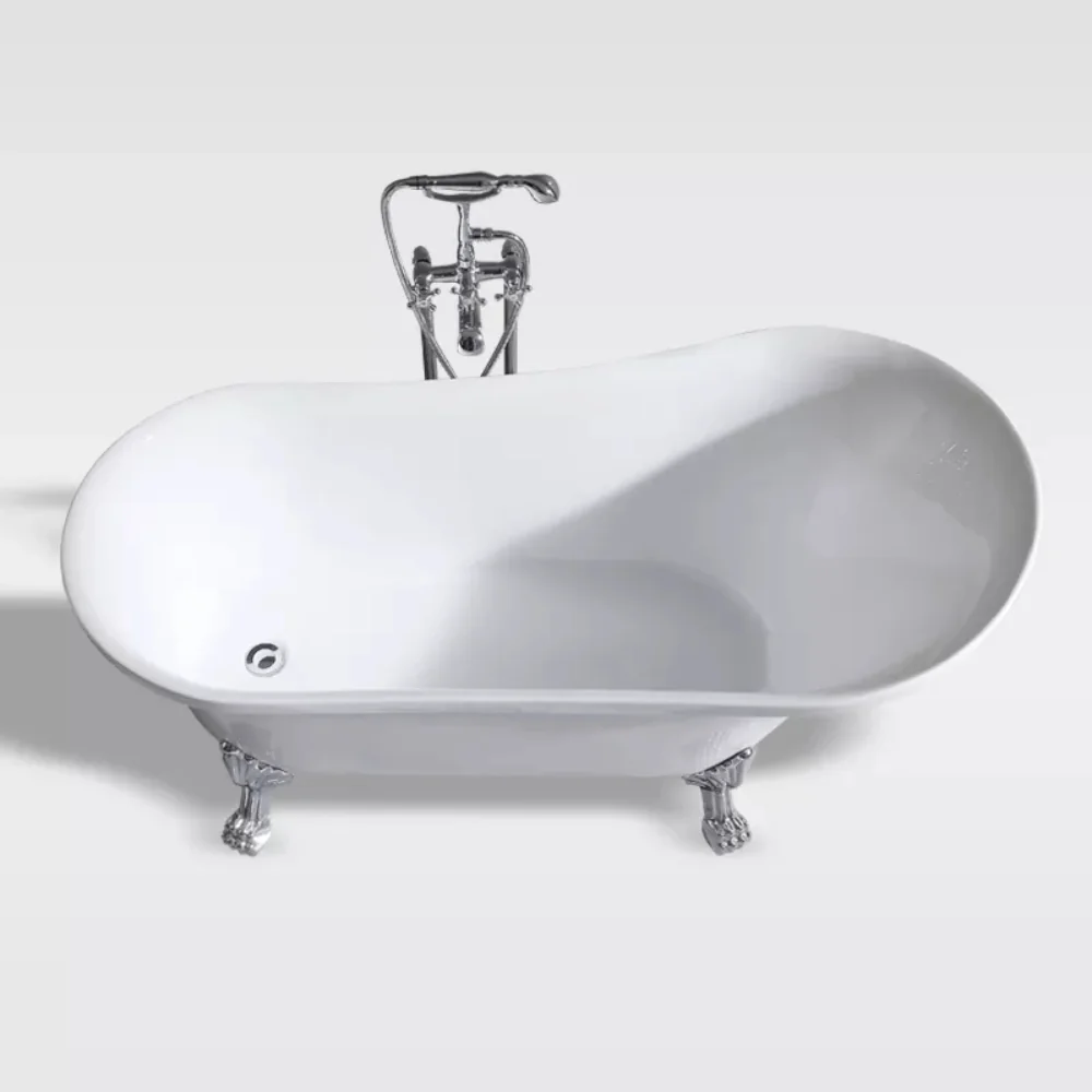 Cada baie freestanding Bella* BSM-404 acril 150 x 75 x 75 cm alb picioare argintii