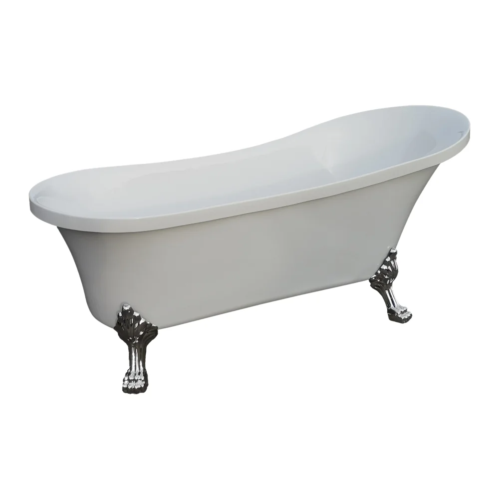 Cada baie freestanding Bella* BSM-404  acril  150 x 75 x 75 cm  alb  picioare argintii