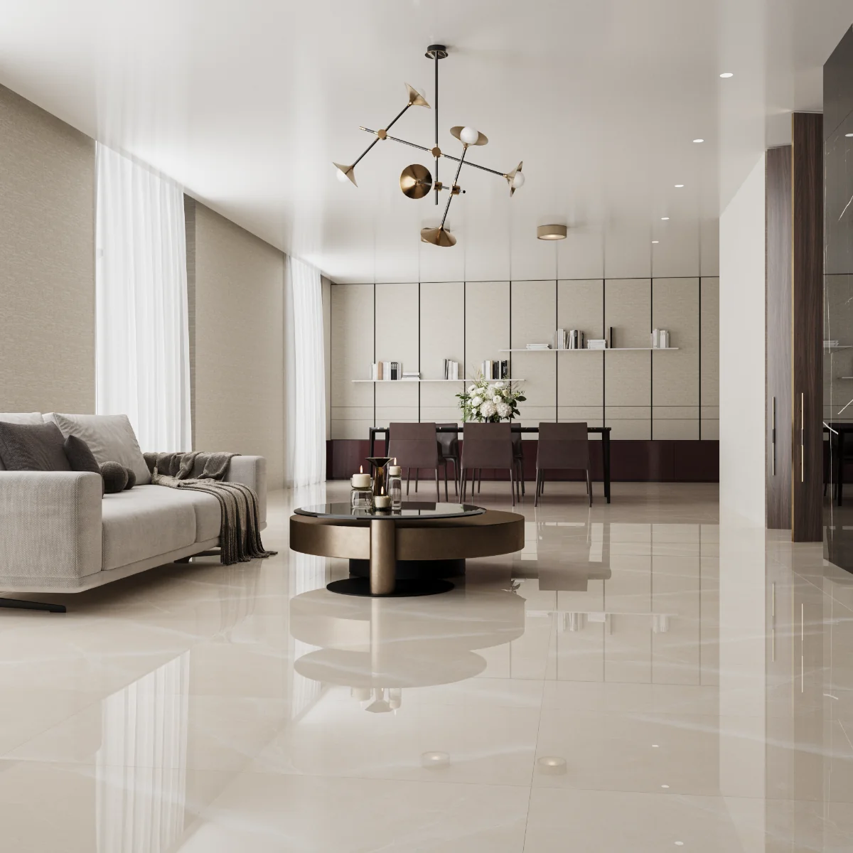 Gresie Rectificata Exterior / Interior Marinace Beige 60 x 120 cm Lucioasa Portelanata Tip Marmura