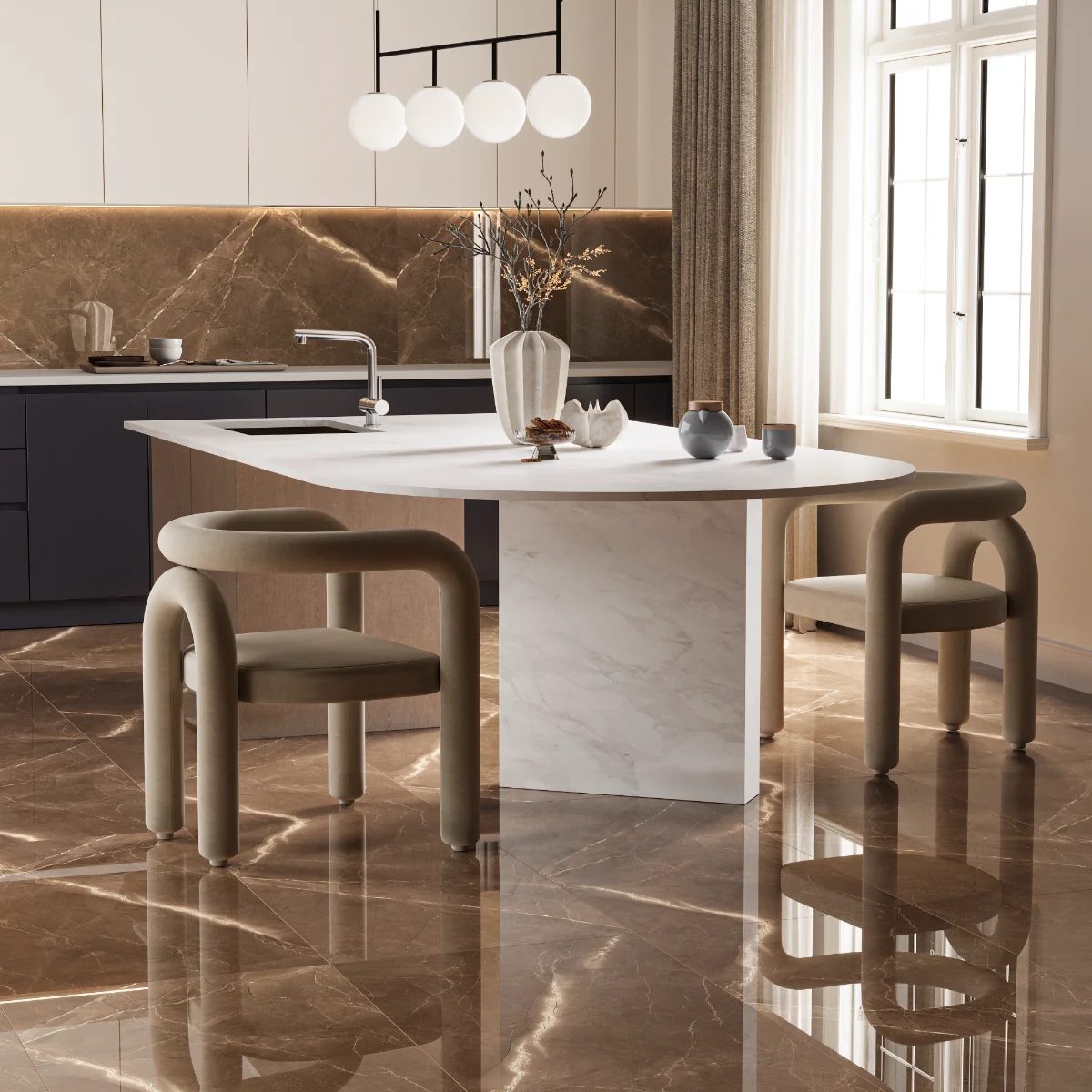 Gresie Rectificată Exterior / Interior Marinace Brown 60 x 120 cm Lucioasă Portelanată Tip Marmură