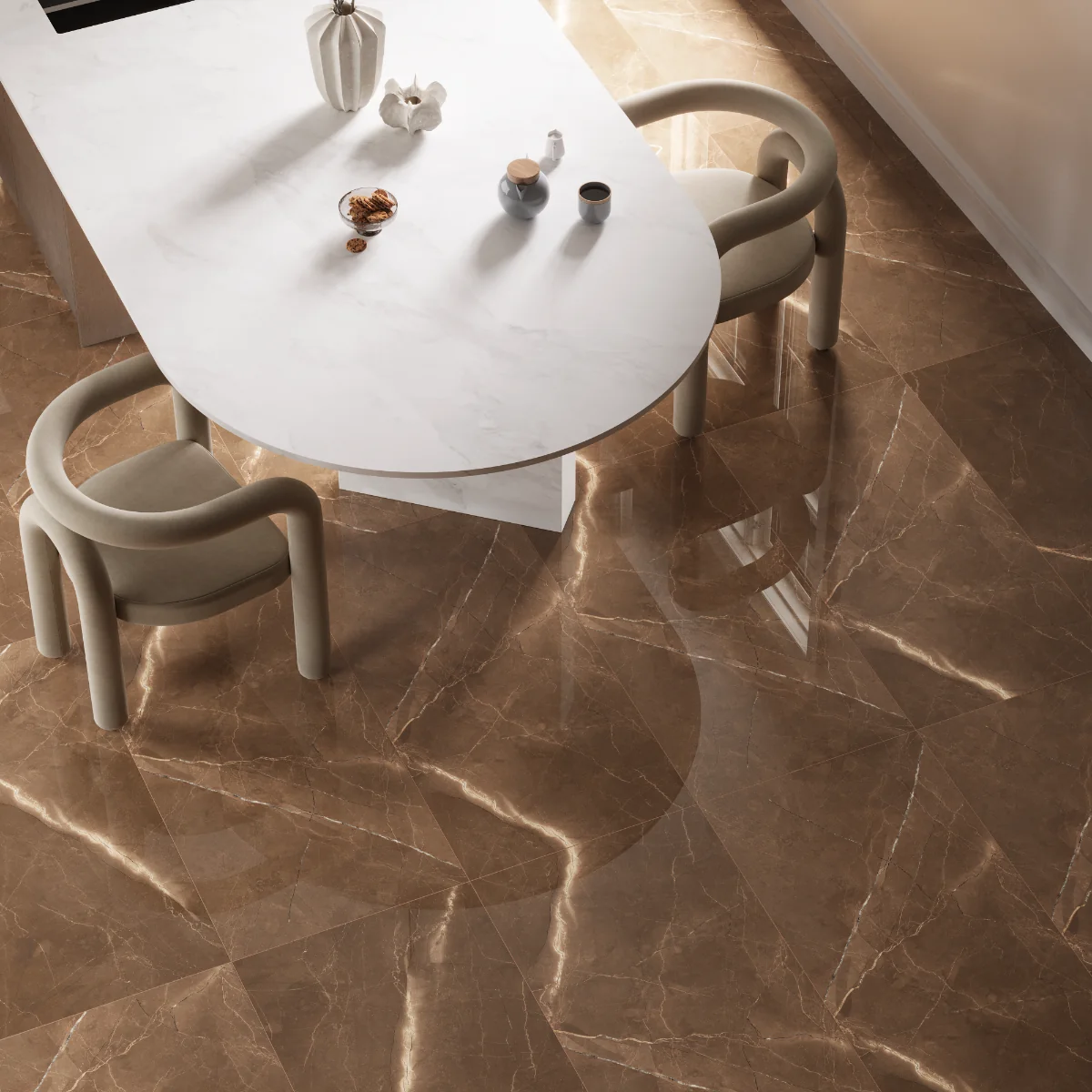 Gresie Rectificată Exterior / Interior Marinace Brown 60 x 120 cm Lucioasă Portelanată Tip Marmură