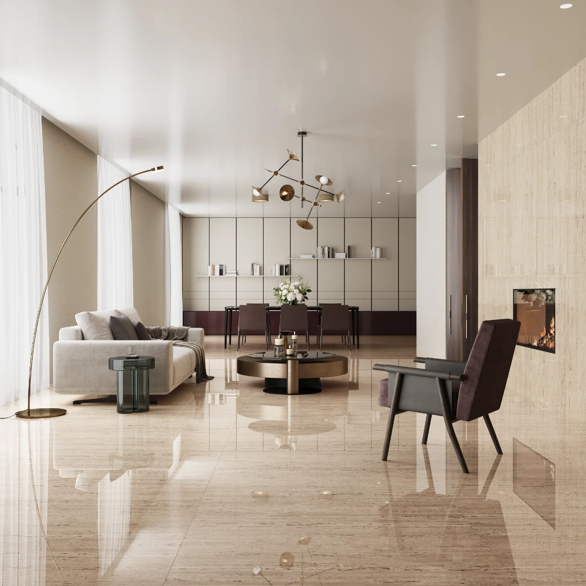 Gresie Rectificata Exterior / Interior Travertino Brass Dark 60 x 120 cm Lucioasa Portelanata Tip Piatra Naturala