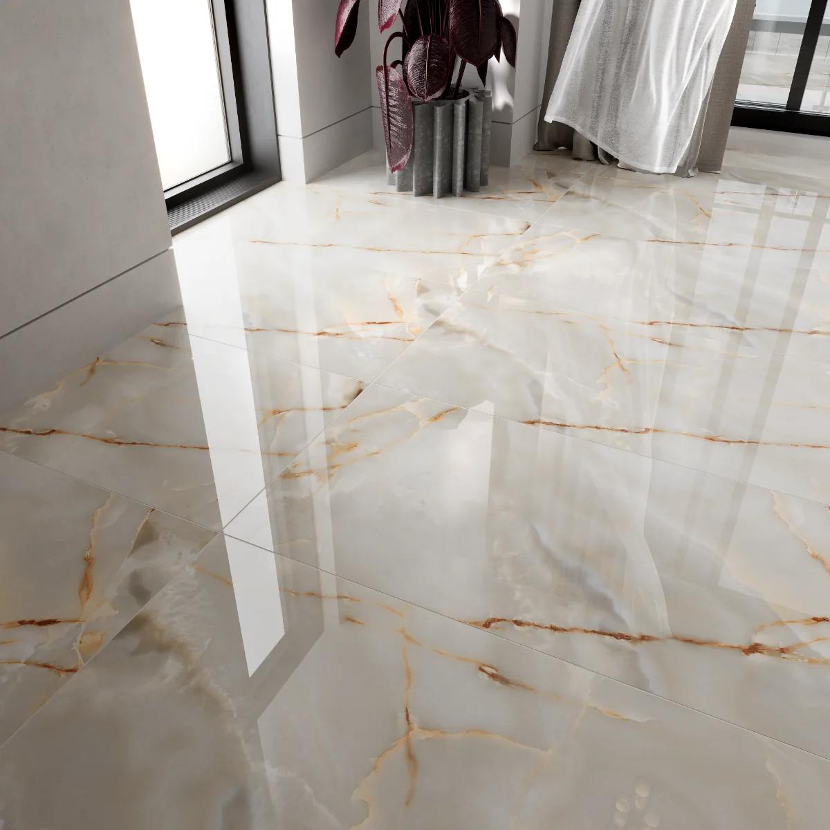 Gresie Rectificata Exterior / Interior Lasa Gold 60 x 120 cm Lucioasa Portelanata Tip Marmura