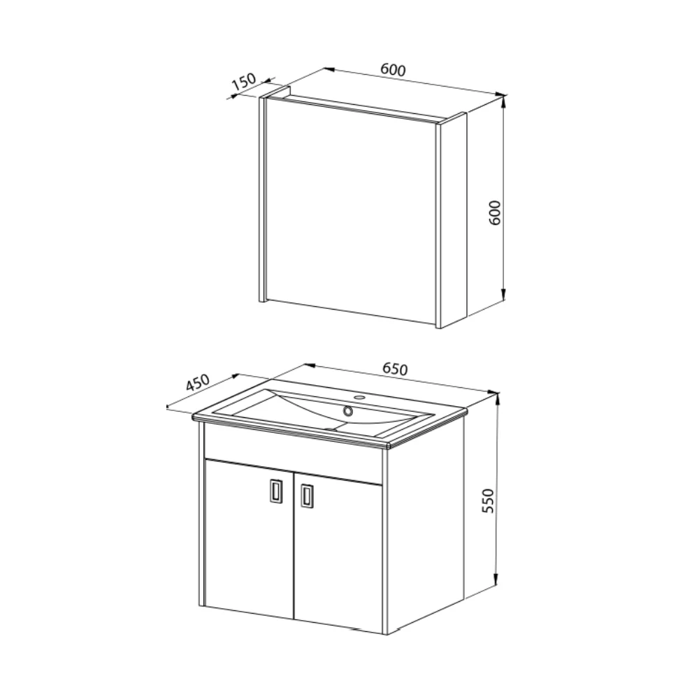 Set Mobilier Baie Mira Suspendat 3 Piese Alb 65 cm