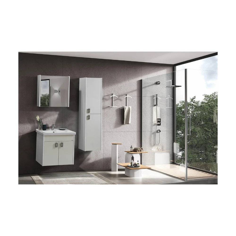 Set Mobilier Baie Mira Suspendat 3 Piese Alb 65 cm